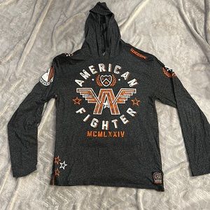 American fighter, long sleeve, hooded shirt. Size 2xl